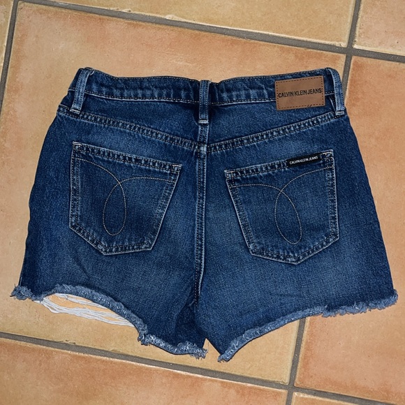 Blue denim ripped distressed Calvin Klein Jeans shorts - Picture 3 of 4
